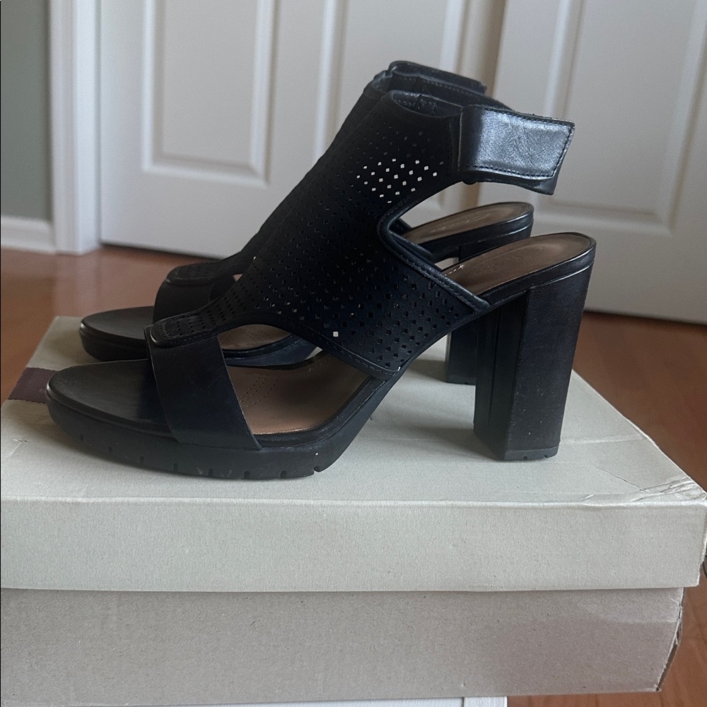 Clarks Black Open-Toe Perforated Sandals
